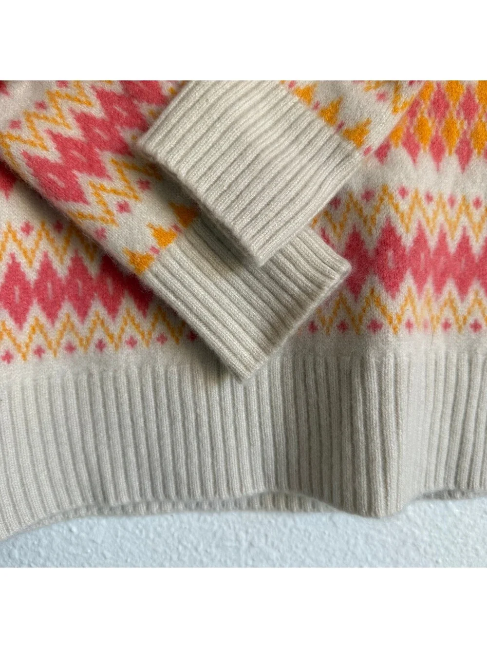 J.Crew 100% Cashmere Fair Isle Sweater Pink Orange Crewneck Women's S
